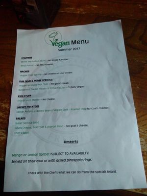 New vegan menu  at Thatch in Croyde