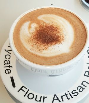 Cappuccino with oatmilk at Flour Artisan Bakery in Seoul