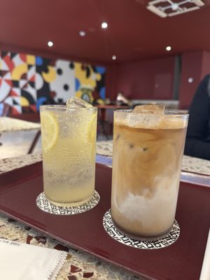 Lemonade and soy-milk latte  at Flour Artisan Bakery in Seoul