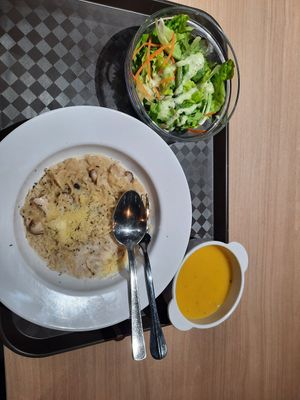 Carbonara with pumpkin soup from western station at Lian Xin - 莲芯膳坊 in Central Singapore