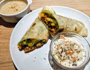 Mexican wrap with cauliflower soup and coleslaw at Lian Xin - 莲芯膳坊 in Central Singapore