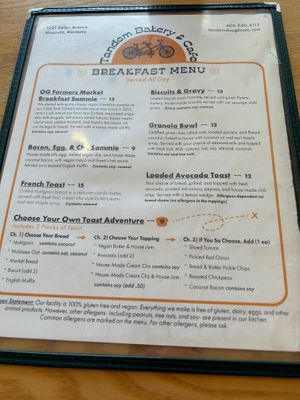 Menu at Tandem Bakery & Cafe in Missoula