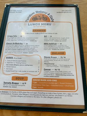 Menu at Tandem Bakery & Cafe in Missoula
