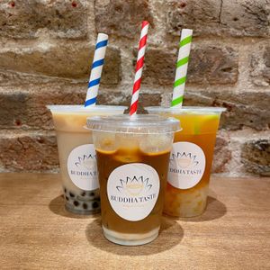 Oolong milk tea &
Vietnamese Milky Iced coffee & 
Kumquat Jasmine Ice Tea at BUDDHA TASTE in South East London