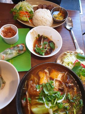 Noodle soup, summer roll, spicy aubergine at BUDDHA TASTE in South East London