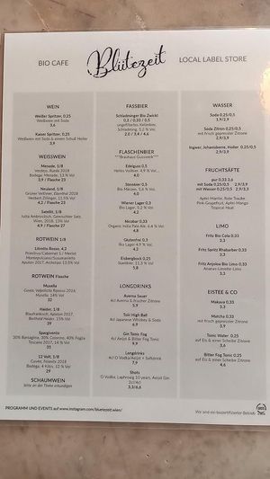 Menu with Drinks   at Bio Cafe Blütezeit in Vienna