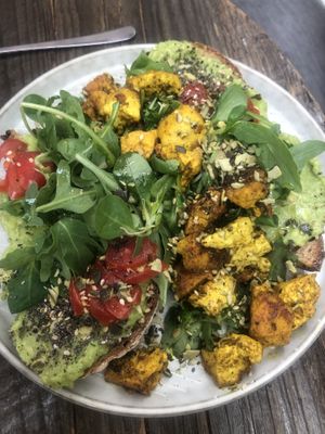 Avocado mash on sourdough with turmeric tofu   at Bio Cafe Blütezeit in Vienna