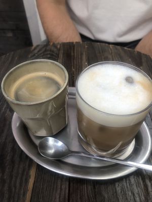 Iced coffee with oatmilk and black coffee   at Bio Cafe Blütezeit in Vienna