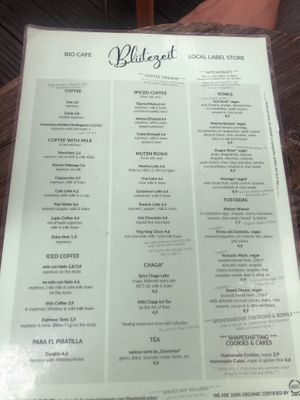 Menu english   at Bio Cafe Blütezeit in Vienna
