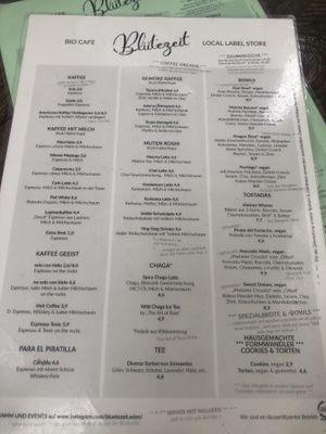 Menu german   at Bio Cafe Blütezeit in Vienna
