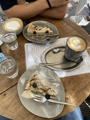 blueberry cheesecake and apple crumblee  at Bio Cafe Blütezeit in Vienna