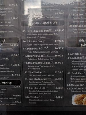 Vegan section on the menu at Coconut Bowl in Munich