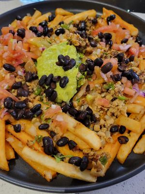 Papas donkey vegan added black beans and salsa at Donkeys - Bambu in San Salvador