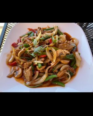 Mock Duck in spicy basil sauce (made with seitan)!  at Thai Orchid in Stroudsburg