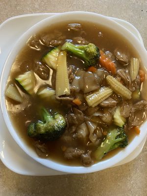Lar nar noodles with seitan   at Thai Orchid in Stroudsburg