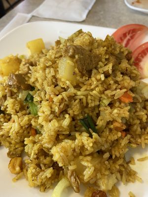 Pineapple fried rice no egg with mock duck  at Thai Orchid in Stroudsburg