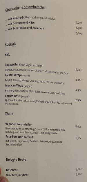 Menu at Forum 3 in Stuttgart
