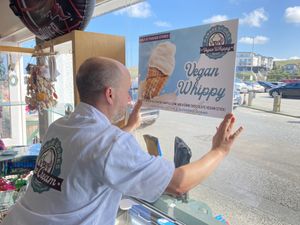 The amazing owner!  at Parade Stores in Perranporth