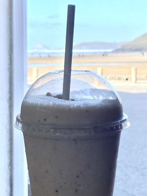 Gluten free vegan strawberry milkshake  at Parade Stores in Perranporth