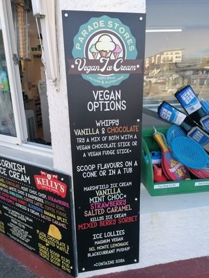 Separate vegan menu at Parade Stores in Perranporth