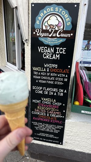 Menu ft. Mint choc chip  at Parade Stores in Perranporth