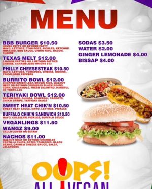 Menu at Oops All Vegan in Jackson