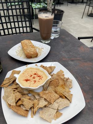 Hummus chips and vegan Saganaki   at Elysian Plant Based Kitchen Bar in Limassol
