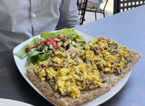 Scrambled eggz and salad  at Elysian Plant Based Kitchen Bar in Limassol