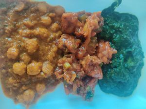 Aloo saag, gobi manchuria, and chana masala at Taj Palace in Ao Nang