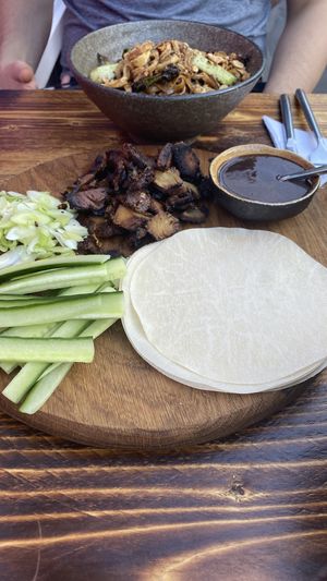 “Duck” pancakes and Pad Thai   at Dojo Asian Fusion in Berkhamsted