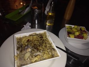 Lasagna and salad at VEGANO El Buen Alimento in Cali