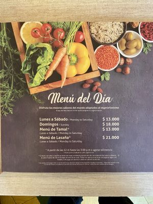 Menu page 1 of 19, February 2020 at VEGANO El Buen Alimento in Cali