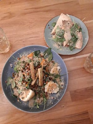 Vegan gado gado salad and quesadillas at Trip Cafe in Tallinn