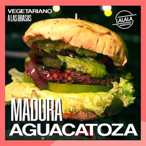 PAN VEGANO, 90GR DE “CARNE” VEGANA, LECHUGA, TOMATE, 
CEBOLLA Y PIMENTÓN CARAMELIZADO, LALALA, LELA Y MADURO. at Lalala Foods in Cali