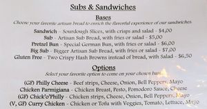 Menu as of February 2023, sandwiches 1 of 2,  menu page 1 of 12 at Subs Sandwich Bar in Cotacachi