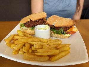 Vegan falafel sub with fries ($5) at Subs Sandwich Bar in Cotacachi