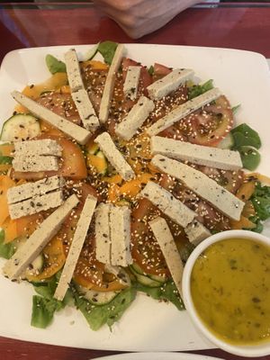 Vegan salad with tofu!!! (And a vegan dressing )  at Subs Sandwich Bar in Cotacachi