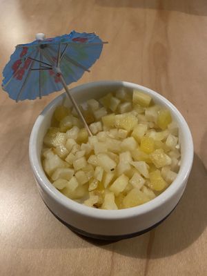 Coconut custard with fresh pineapple bits  at estela in Rincon