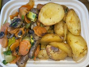 Cooked vegetables and potatoes at Panway in Craiova