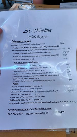 Menú at Al Madina in Pisa