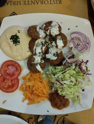 Falafel plate with very delicious hummus at Al Madina in Pisa