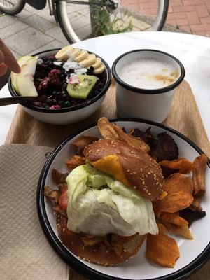 The matte lachiato was very tasty and is a cheaper alternative to whatever is in their very expensive cup of coffee  at Wild & The Moon - Van Woustraat in Amsterdam