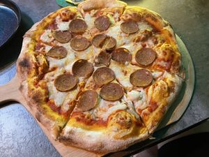 Plantaroni pizza, 349 baht (plus 10% service charge)  at The Vegan Table in Bangkok