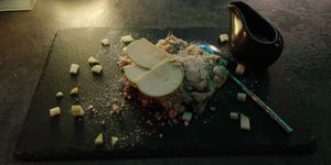 Apple & rhubarb crumble with coconut cream at The Vegan Table in Bangkok