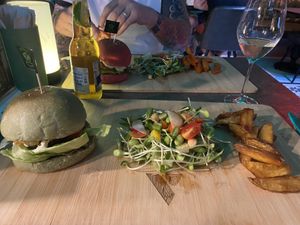 Chicken burger and beyond burger  at The Vegan Table in Bangkok