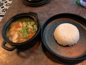 Tom Yum with Steamed Rice at The Vegan Table in Bangkok
