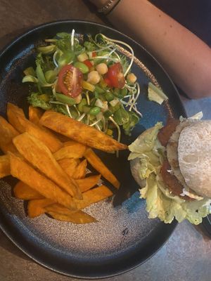 Burger with gluten free bread. The salad on this was also delicious, not just an added extra    at The Vegan Table in Bangkok