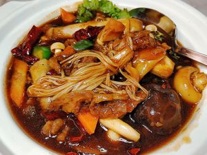 Mushroom with gong bao sauce at A-One Signature 一品阁 - Raffles City in Central Singapore