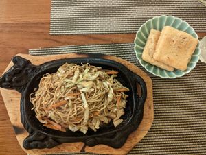 Vegetable yakisoba and nato stuffed tofu at BIWAKO in Budapest