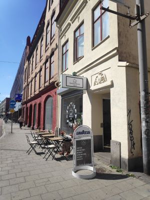 Café from outside at Beans and Tales in Malmo